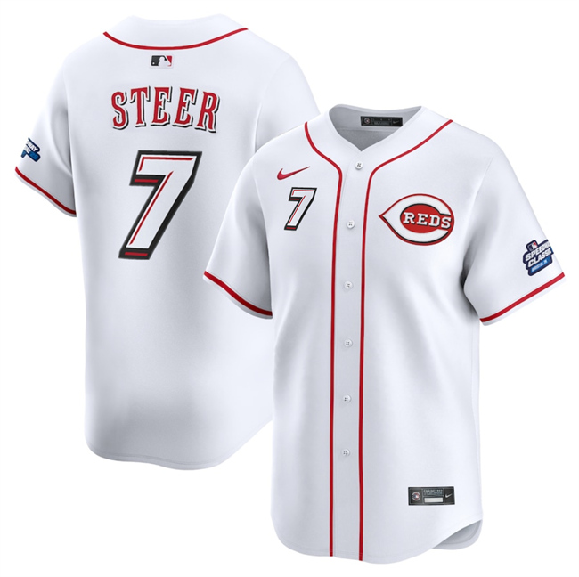 Men's Cincinnati Reds #7 Spencer Steer White 2025 Speedway Classic Home Limited Stitched Baseball Jersey